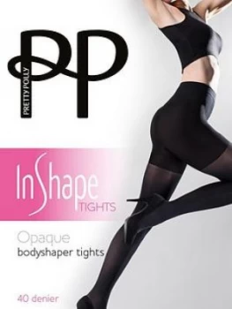 Pretty Polly Opaque Bodyshaper Tights - Black, Size S-M, Women