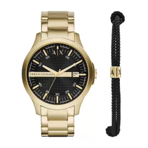 Armani Exchange Mens Three-Hand Gold-Tone Stainless Steel Watch And Bracelet Gift Set - Gold