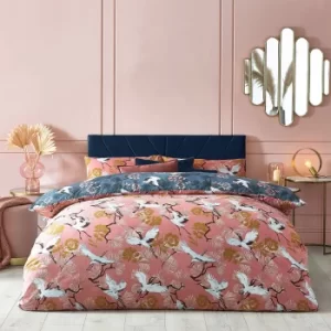 Demoiselle Blush and Navy Duvet Cover and Pillowcase Set Blush (Pink)