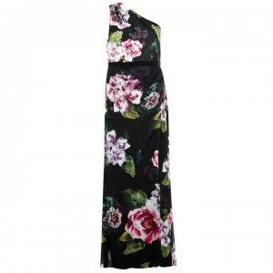 Adrianna Papell One Shoulder Floral Dress - Black Multi
