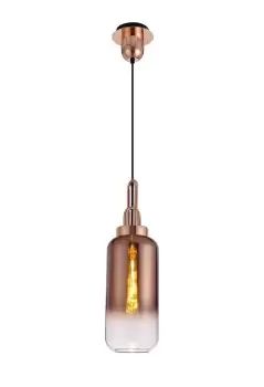 1 Light Ceiling Pendant E27 With 30cm Cylinder Glass, Copper, Matt Black, Clear