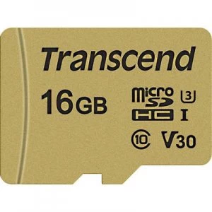 Transcend Premium 500S microSDHC card 16GB Class 10, UHS-I, UHS-Class 3, v30 Video Speed Class incl. SD adapter
