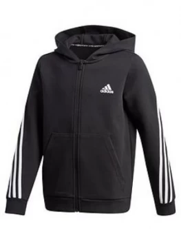 adidas Boys 3-Stripes Full Zip Hoodie - Black, Size 9-10 Years