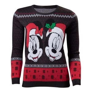 Disney - Mickey & Minnie Christmas Womens Small Sweater - Dark Grey/Red