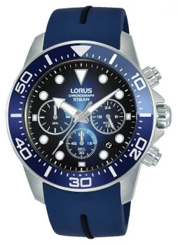 Lorus Mens Chronograph Blue Dial Blue Silicone Strap Watch