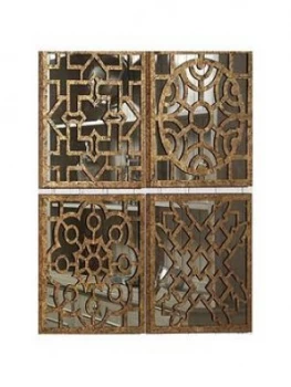 Pacific Lifestyle Set Of 4 Square Antique Gold Metal Mirrored Wall Art