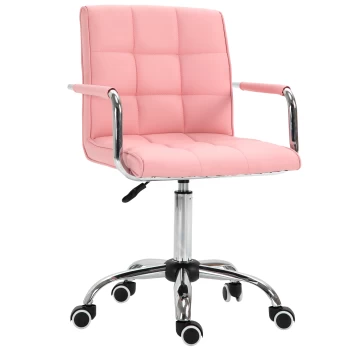 Vinsetto Mid Back PU Leather Home Office Desk Chair Swivel Computer Salon Stool with Arm, Wheels, Height Adjustable, Pink AOSOM UK