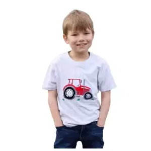 British Country Collection Childrens/Kids Tractor T-Shirt (7-8 Years) (Ash Grey/Red)