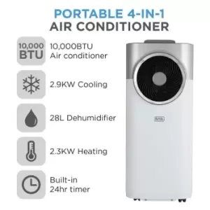 BLACK+DECKER BXAC40009GB Portable 4-in-1 Air Conditioner, Dehumidifying, Cooling and Heating with 24-Hour Timer, Remote Control, 10,000 BTU, White
