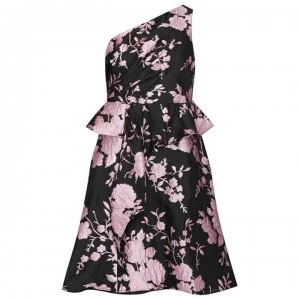 Adrianna Papell One Shoulder Jacquard Dress - BLACK/Pink