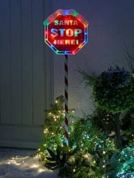 Festive Indoor/Outdoor 110 Cm Santa Stop Here Sign With Multi Coloured Lights