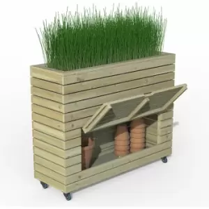 Forest Garden - 311 x 14 Forest Linear Tall Wooden Garden Planter with Storage and Wheels (1.2m x 0.4m) - Natural Timber
