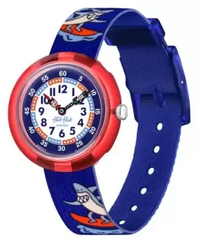 Flik Flak FBNP211 Yeeew Red and Blue Shark Design Fabric Watch