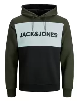 JACK & JONES Colour Block Logo Hoodie Men Green