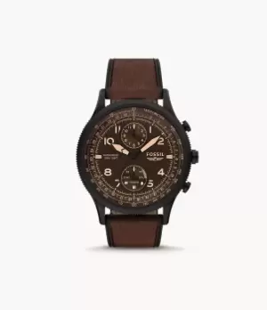 Fossil Men Hybrid Smartwatch Retro Pilot Dual-Time Brown Eco Leather