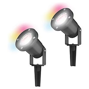 4lite WiZ Smart LED IP65 Spike Light Twin Pack with GU10 Lamps