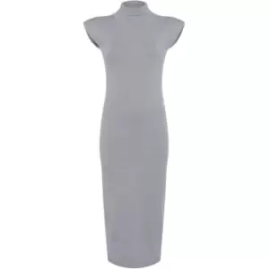 French Connection Fitted Shoulder Pad Midi Dress - Grey