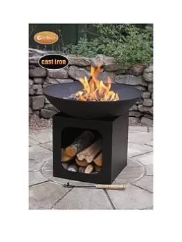 Gardeco Isla Large Cast Iron Fire Bowl With Log Store