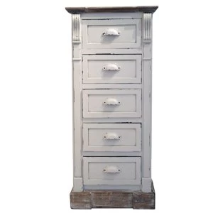 Charles Bentley Shabby Chic Vintage French Style Tall 5 Drawer Chest of Drawers