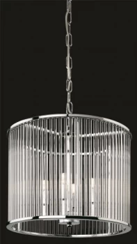 4 Light Ceiling Pendant - Round Chrome, Clear Glass Rods, G9