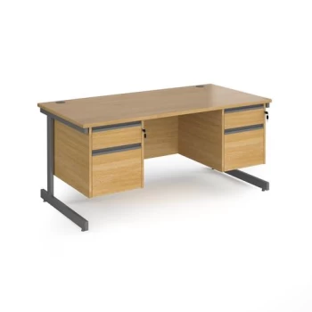 Office Desk Rectangular Desk 1600mm With Double Pedestal Oak Top With Graphite Frame 800mm Depth Contract 25 CC16S22-G-O