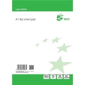 5 Star Eco A1 Recycled Flipchart Pad Perforated 40 Sheets White Pack of 5 Pads