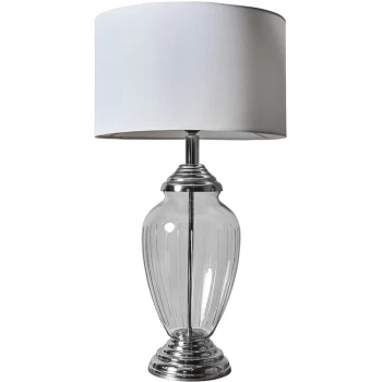 Chrome & Glass Table Lamp Light With Fabric Lampshade - White - No Bulb