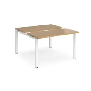 Bench Desk 2 Person Starter Rectangular Desks 1200mm With Sliding Tops Oak Tops With White Frames 1200mm Depth Adapt