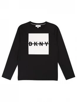 DKNY Boys Long Sleeve Box Logo T-Shirt - Black, Size 16 Years