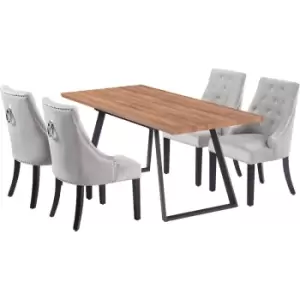 5 Pieces Life Interiors Windsor Toga Dining Set - an Extendable Brown Rectangular Wooden Dining Table and Set of 4 Light Grey Dining Chairs - Light