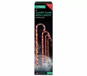 Premier Decorations 62cm 4 Piece Candy Cane Christmas Path Lights, Red