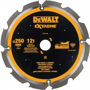 DEWALT PCD Fibre Cement Saw Blade 250mm 12T 30mm