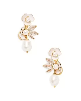 Kate Spade New York Bouquet Toss Cubic Zirconia, Imitation & Cultured Freshwater Pearl Cluster Flower Drop Earrings in Gold Tone