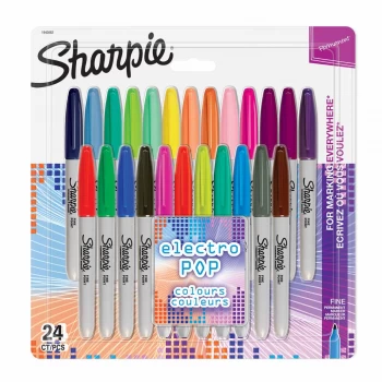 Sharpie Fine Point Permanent Markers Electro Pop & Assorted Original Colours Pack of 24