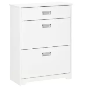 Homcom Tipping Shoe Cabinet Hall Organizer With Flip Drawers For Entry 16 Pairs White