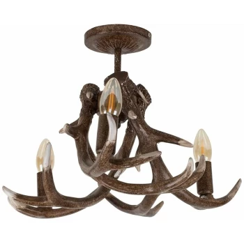 Caribou Antler 3 Way Ceiling Light in Natural - No Bulbs