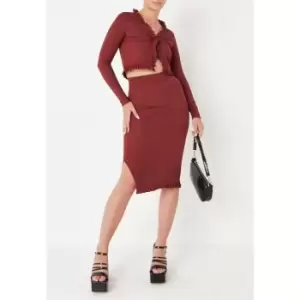 Missguided Tall Rib Cardigan and Midi Skirt Co Ord Set - Red