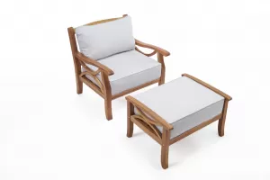 Greenhurst Hardwood Sorrento Armchair with Footrest and Cushions - Natural