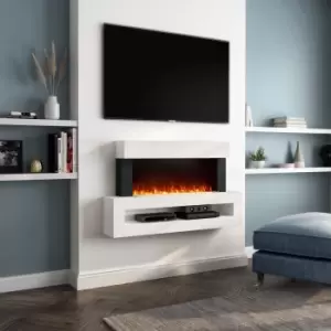 White Wall Mounted Electric Fireplace with LED Light Storage Shelf - Amberglo