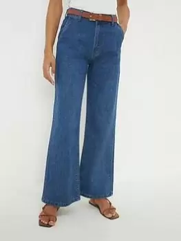 Dorothy Perkins High Rise Wide Leg Jeans - Indigo, Blue, Size 14, Women