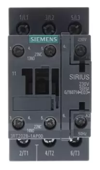 Siemens SIRIUS Innovation 3RT2 3 Pole Contactor - 38 A, 230 V ac Coil, 3NO, 18.5 kW
