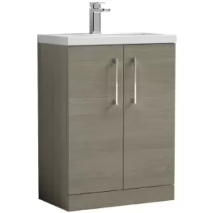 Arno Compact Solace Oak 600mm 2 Door Wall Hung Vanity Unit and Ceramic Basin - PAL123E - Solace Oak - Nuie