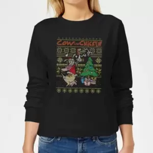 Cow and Chicken Cow And Chicken Pattern Womens Christmas Jumper - Black - XL
