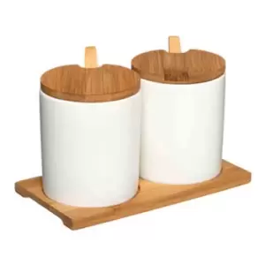 5Five Ceramic Spice Jars And Bamboo Lids Set