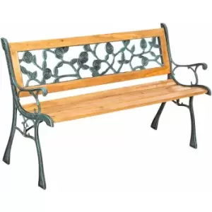 Garden bench Marina, 2-seater in wood and cast iron (124x52x74cm) - wooden bench, wooden garden bench, outdoor bench - brown
