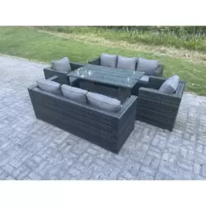 Fimous - Outdoor Lounge Sofa Rattan Garden Furniture Set Patio Armchair and Rectangular Dining Table 8 Seater Dark Grey Mixed