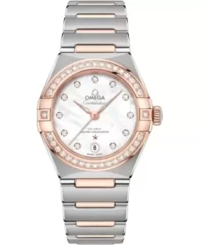 Omega Constellation Manhattan Chronometer 29mm Mother of Pearl Dial Diamond Rose Gold and Stainless Steel Womens Watch 131.25.29.20.55.001 131.25.29.