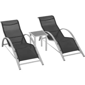 3 Pieces Lounge Chair Set Garden Sunbathing Chair w/ Table Black - Outsunny