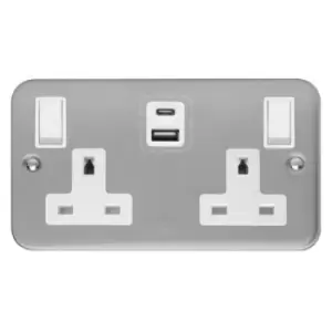 Click Scolmore Essentials 2 Gang 13A Type A & C USB Plug Socket 4.2A - CL786