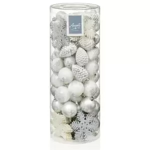 Modern Silver Glitter Effect Mixed Decoration, Pack Of 84